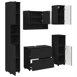 vidaXL Badezimmerm&ouml;bel-Set 5 stk. Schwarz 35 x 30 x 192 cm