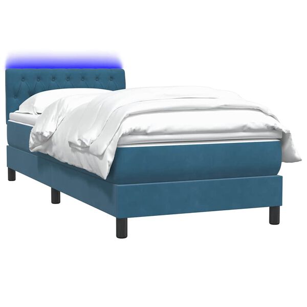 vidaXL Boxspringbett mit Matratze & LED Dunkelblau 100x220 cm Samt