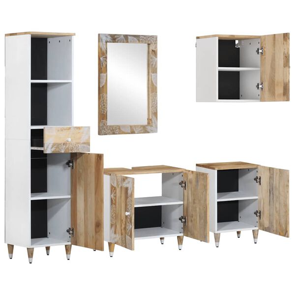 vidaXL 5-tlg. Badm&ouml;bel-Set Massivholz Mango