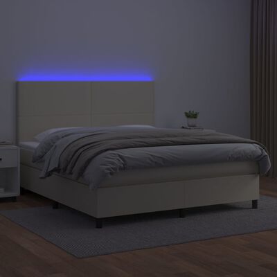 vidaXL Boxspringbett mit Matratze & LED Creme 180x200 cm Kunstleder