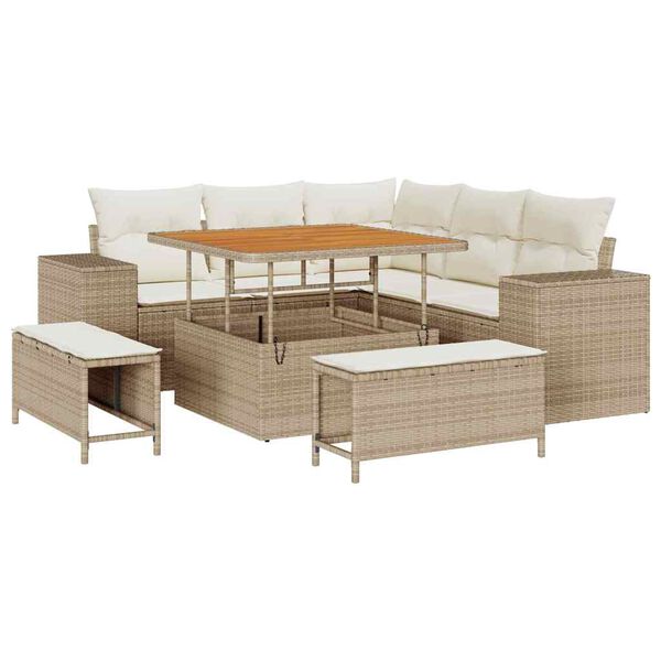 vidaXL Garten-Sofa-Set mit Kissen mit Speicher 8 pcs Beige und Creme