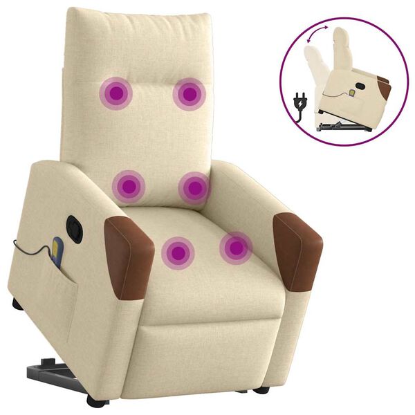 vidaXL Massagesessel mit Aufstehhilfe Creme Stoff
