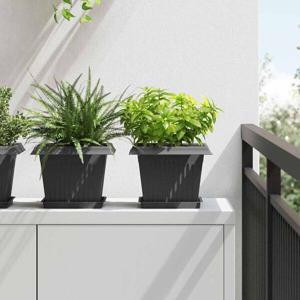 vidaXL Quadratischer Blumentopf 6 pcs Schwarz 23 x 23 x 17,5 cm