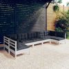 vidaXL 7-tlg. Garten-Lounge-Set mit Kissen Weiß Kiefer Massivholz
