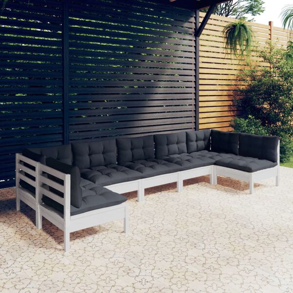 vidaXL 7-tlg. Garten-Lounge-Set mit Kissen Weiß Kiefer Massivholz