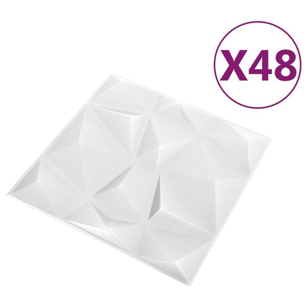 vidaXL 3D-Wandpaneele 48 Stk. 50x50 cm Diamant Wei&szlig; 12 m&sup2;