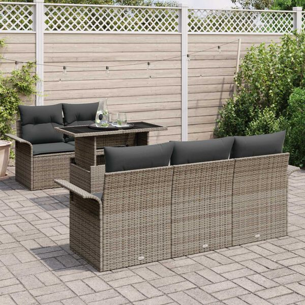 vidaXL Gartensofa-set mit Kissen mit Speicher 6 pcs Grau Poly Rattan