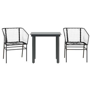 vidaXL 3-teiliges Garten-Esszimmerset aus schwarzem Polyrattanglas