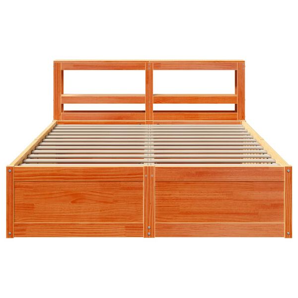 vidaXL Massivholzbett mit Kopfteil Wachsbraun 135x190 cm Kiefer