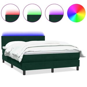 vidaXL Boxspringbett mit Matratze & LED Dunkelgr&uuml;n 160x220 cm Samt