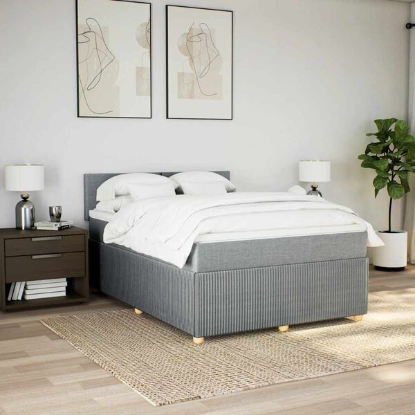 vidaXL Boxspringbett mit Matratze Hellgrau 140x200 cm Stoff