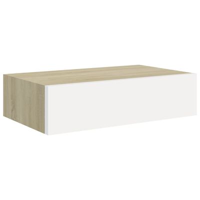 vidaXL Wandregal mit Schublade Eichen-Optik und Weiß 40x23,5x10 cm MDF