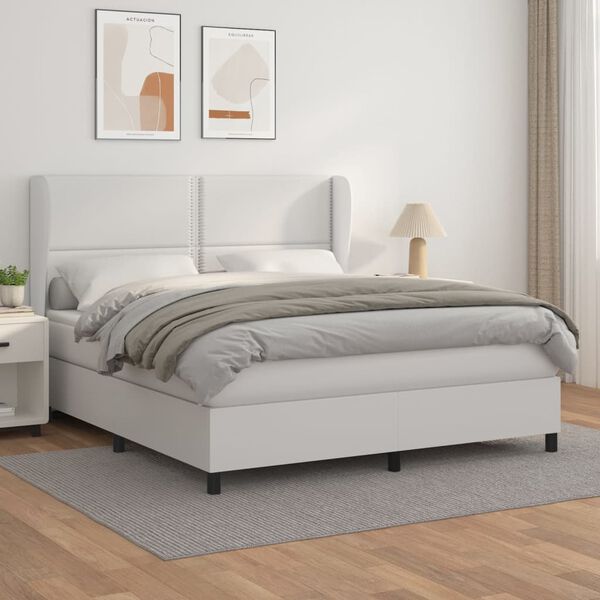 vidaXL Boxspringbett mit Matratze Wei&szlig; 160x200 cm Kunstleder