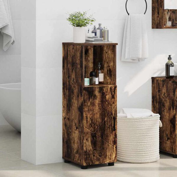 vidaXL Badezimmerschrank mit T&uuml;r Ger&auml;ucherte Eiche 30 x 35 x 95 cm