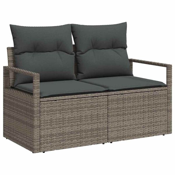 vidaXL Garten-Sofa-Set mit Kissen 7 pcs Grau Poly-Rattan