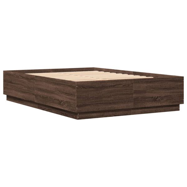 vidaXL Bettgestell mit LED Braun Eichen-Optik 140x200 cm Holzwerkstoff