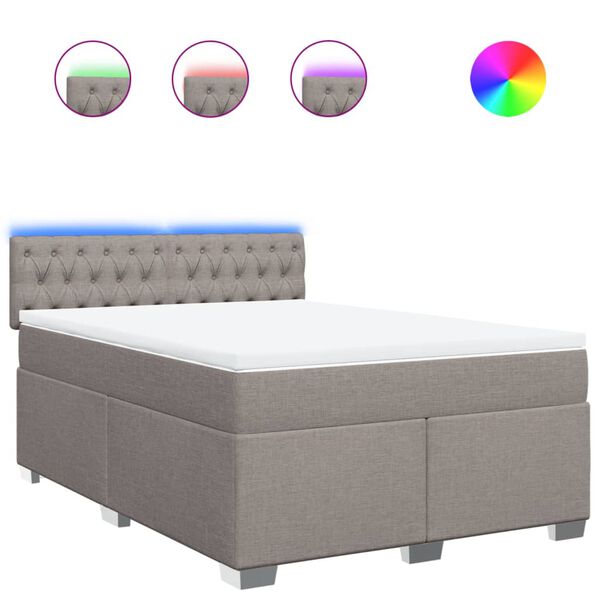 vidaXL Boxspringbett mit Matratze Taupe 140x200 cm Stoff