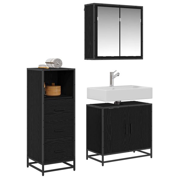 vidaXL Badezimmerm&ouml;bel-Set 3 pcs Schwarz Eichen-Optik Holzwerkstoff