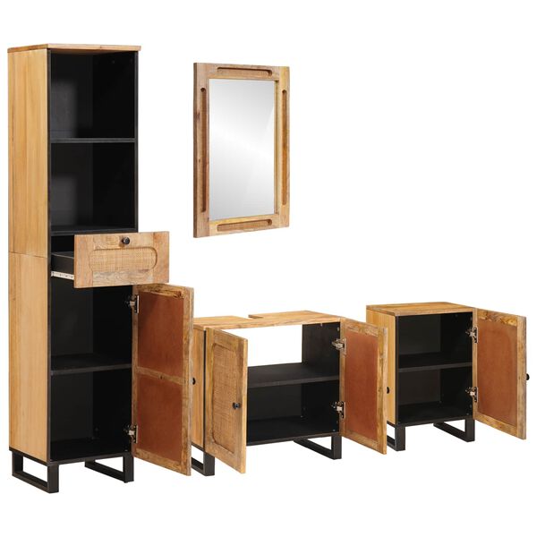 vidaXL Badezimmer Sets mit Schubladen mit Regal Natur Massivholz Mango