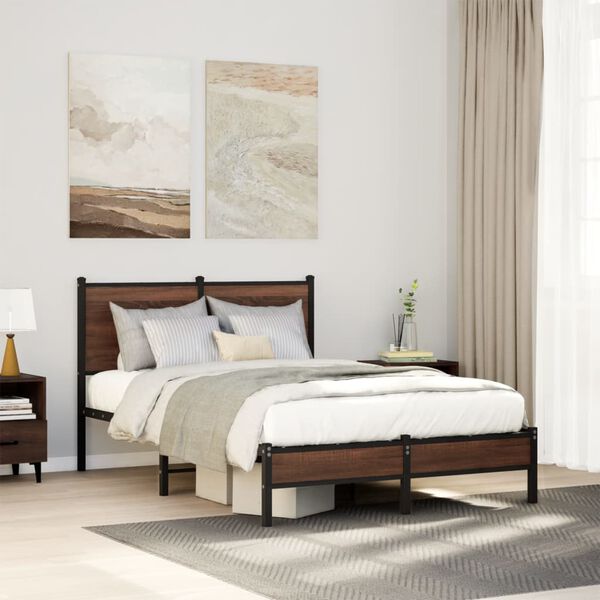 vidaXL Metallbett ohne Matratze Braun Eichen-Optik 120x200 cm