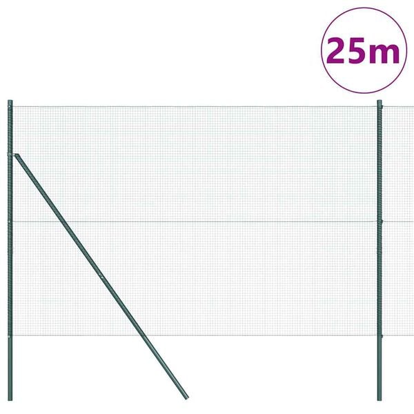 vidaXL Zaunpfosten Grün 25 x 1,6 m (16 x 16 mm Netz) Stahl und PVC