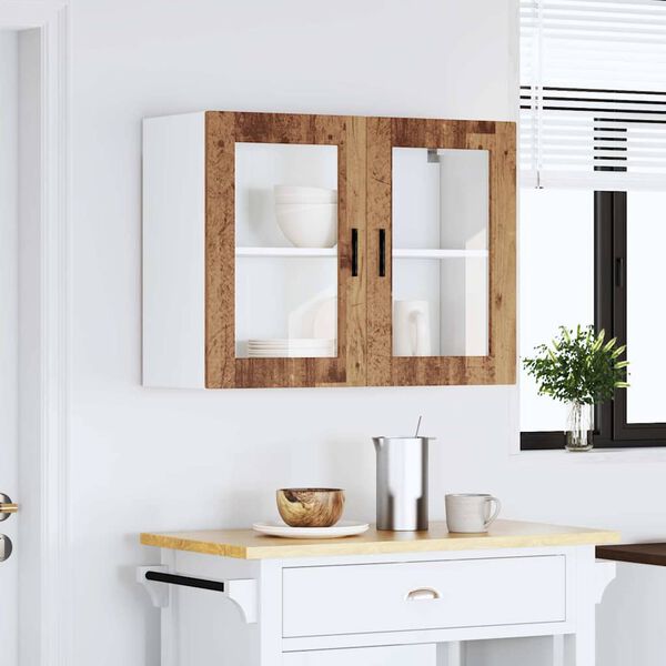 vidaXL K&uuml;chen-H&auml;ngeschrank mit Glast&uuml;r Porto Altholz-Optik