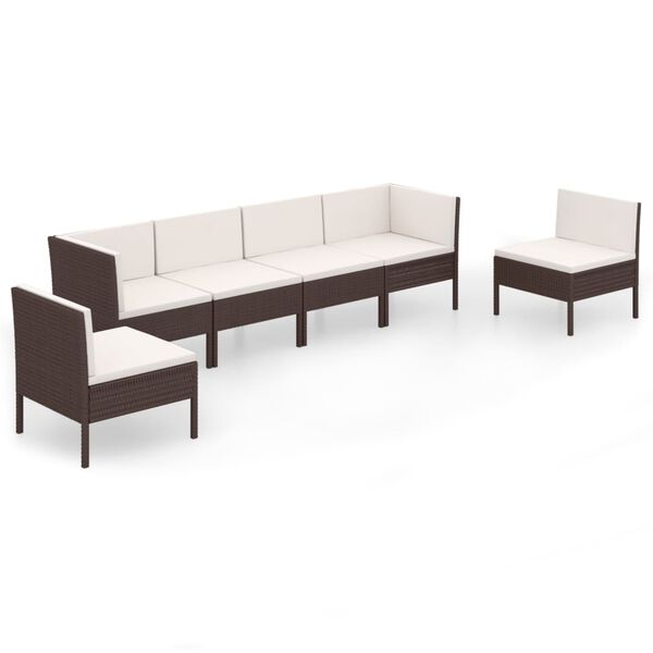 vidaXL 6-tlg. Garten-Lounge-Set mit Auflagen Poly Rattan Braun