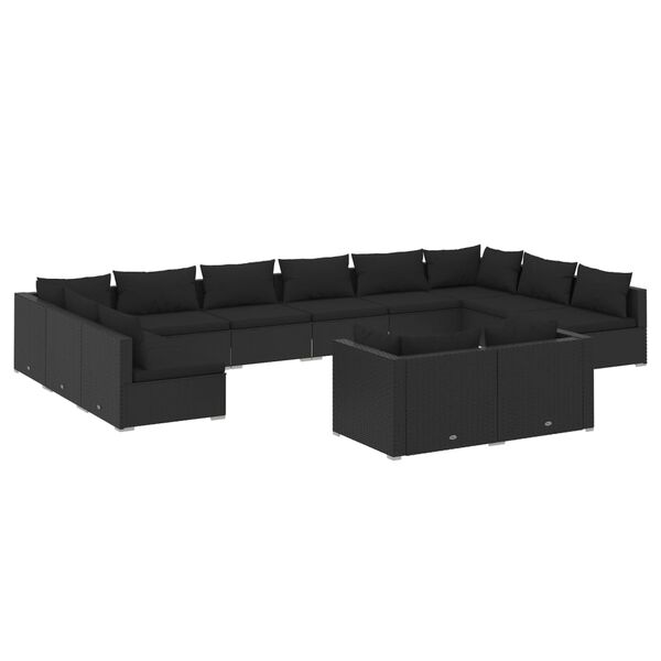 vidaXL 12-tlg. Garten-Lounge-Set mit Kissen Schwarz Poly Rattan