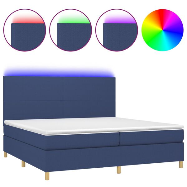vidaXL Boxspringbett mit Matratze & LED Blau 200x200 cm Stoff