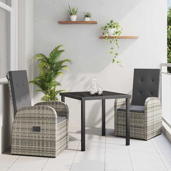 vidaXL Garten Essgruppe mit Kissen 3 pcs Grau Poly-Rattan
