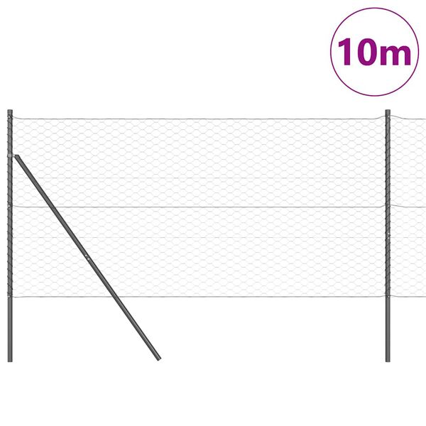 vidaXL Zaunpfosten Grau 10 x 1 m (50 mm Netz) Stahl und PVC