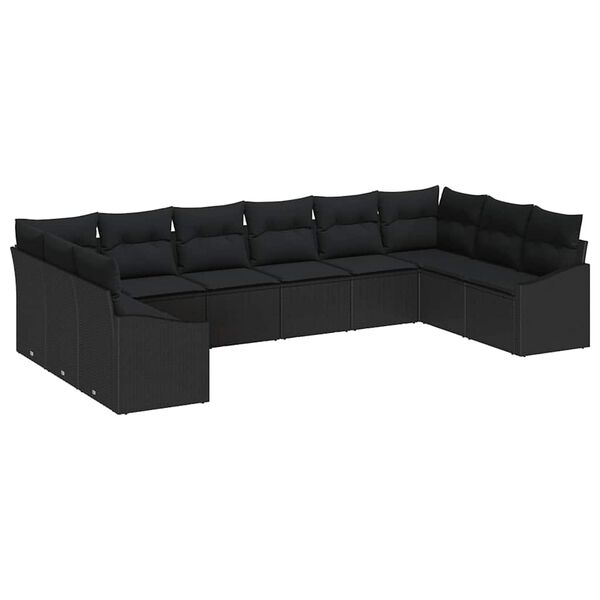 vidaXL Gartensofa-set mit Speicher 10 pcs Schwarz Poly-Rattan