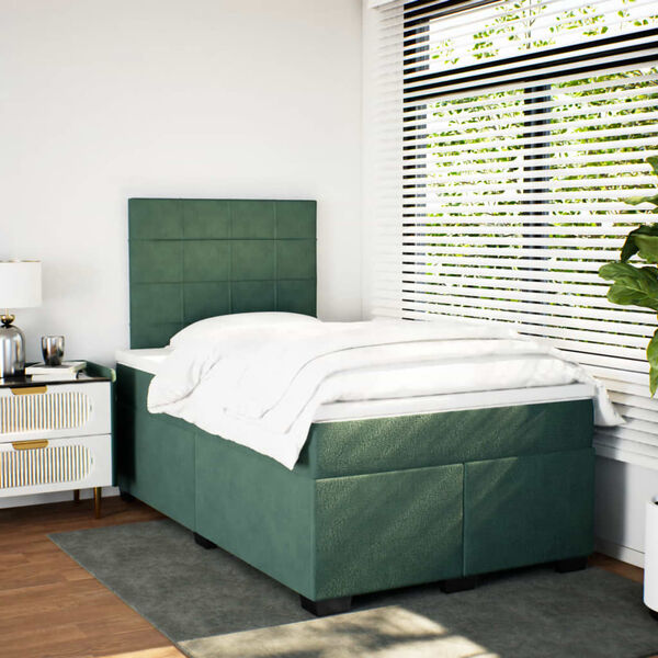 vidaXL Boxspringbett mit Matratze Dunkelgr&uuml;n 120x200 cm Samt