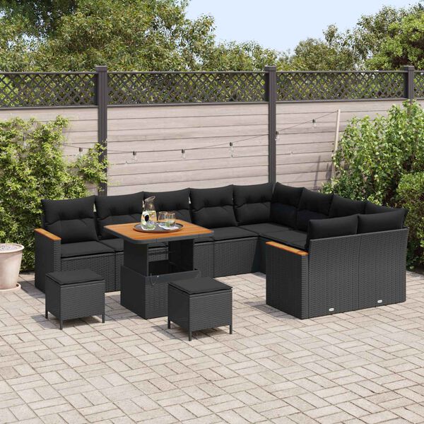 vidaXL Gartensofa-set 12 pcs Schwarz Poly-Rattan