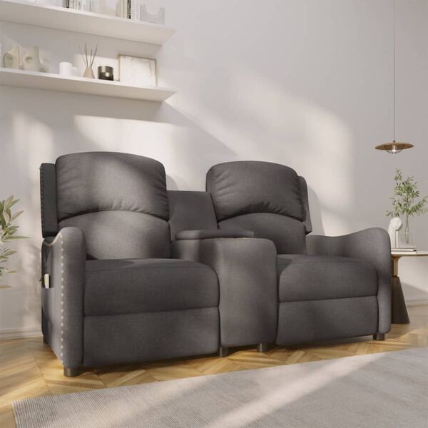 vidaXL 2-Sitzer Massagesessel mit Getränkehalter Dunkelgrau Stoff