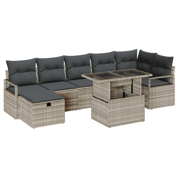 vidaXL Garten-Sofa-Set mit Kissen 8 pcs Hellgrau Poly Rattan