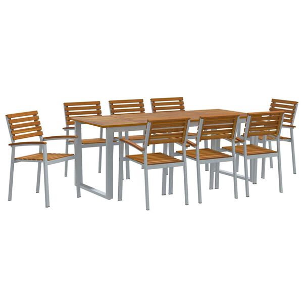 vidaXL Garten Essgruppe 9 pcs Grau Massivholz Akazie