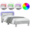 vidaXL Bettgestell mit Kopfteil und LED-Leuchten Betongrau 90x200 cm