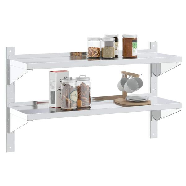 vidaXL Wandregal mit 2 B&ouml;den 100x30x60 cm Silbern Edelstahl