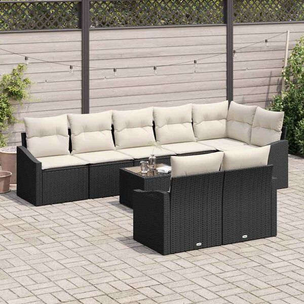 vidaXL Sofa Set mit Kissen 9 pcs Schwarz Poly Rattan
