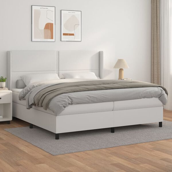 vidaXL Boxspringbett mit Matratze Wei&szlig; 200x200 cm Kunstleder
