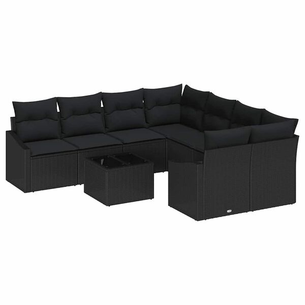 vidaXL Sofa Set mit Kissen mit Kissen 9 pcs Schwarz Poly-Rattan