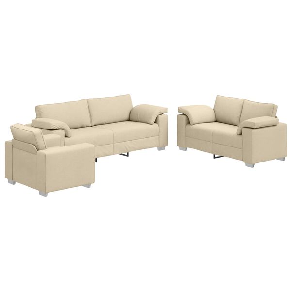 vidaXL Sofa 3 pcs Creme Leinenmischgewebe
