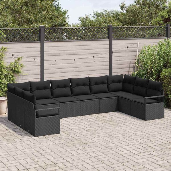 vidaXL Sofa Set mit Kissen mit Speicher 10 pcs Schwarz Poly-Rattan