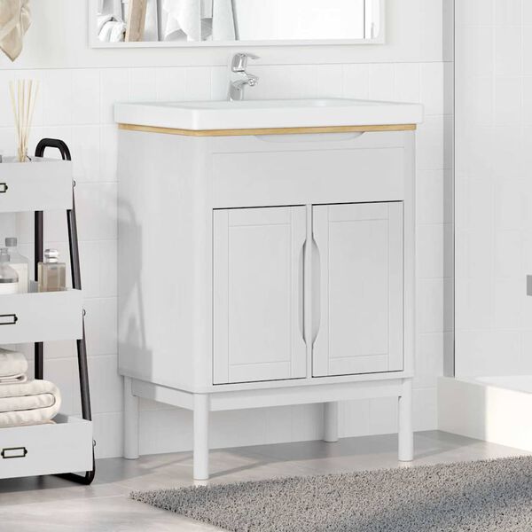 vidaXL Waschbeckenschrank mit Regal mit T&uuml;r FLORO Wei&szlig; 60 x 40 x 80 cm