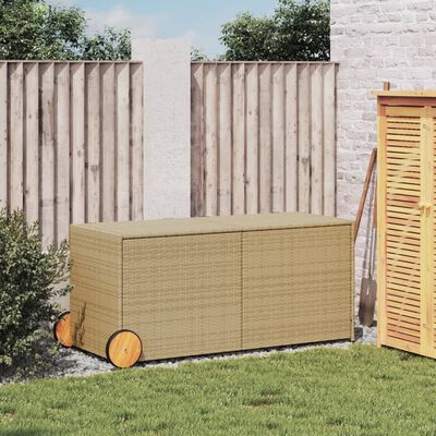 vidaXL Gartentruhe mit Rollen Beige 283L Poly Rattan