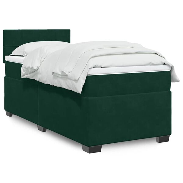 vidaXL Boxspringbett mit Matratze Dunkelgr&uuml;n 100x200 cm Samt