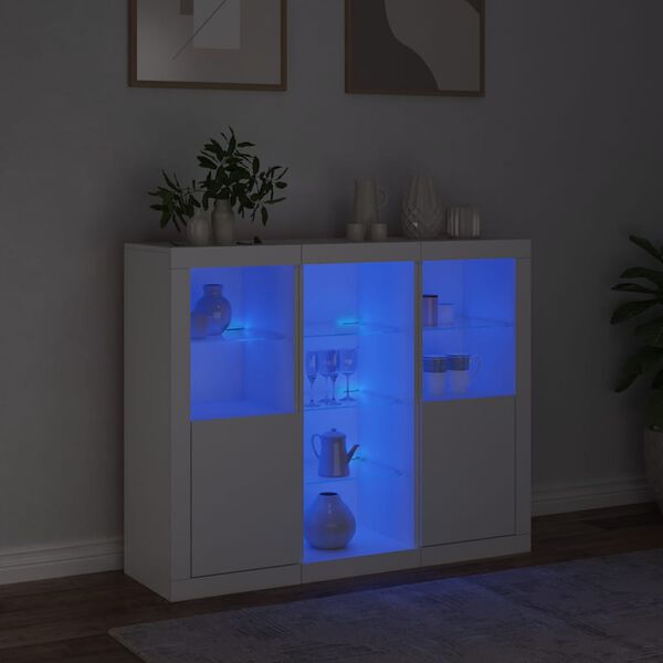 vidaXL Sideboards mit LED-Leuchten 3 Stk. Wei&szlig; Holzwerkstoff