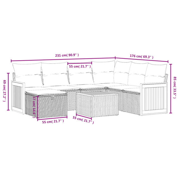 vidaXL 8-tlg. Garten-Sofagarnitur mit Kissen Schwarz Poly Rattan