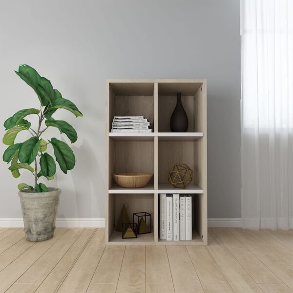 vidaXL B&uuml;cherregal/Sideboard Wei&szlig; und Sonoma-Eiche 66x30x98 cm